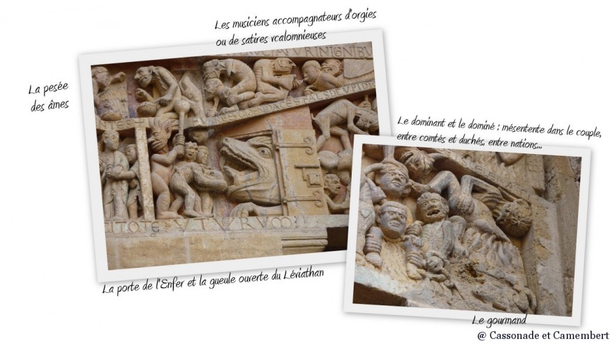 Compostelle Conques - Tympan Conques Pesée des ames